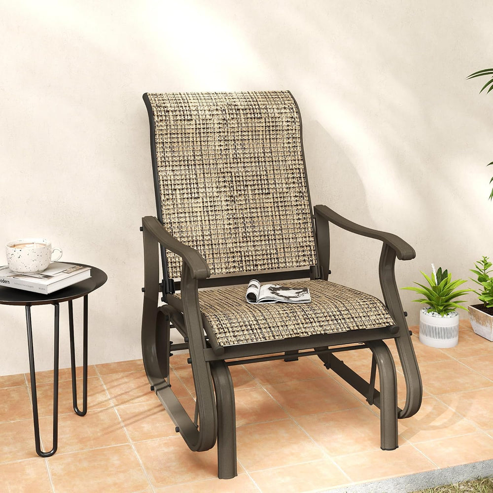 Outsunny Outdoor Glider Chair Patio Garden Steel Frame Light Mixed Brown | Gl...
