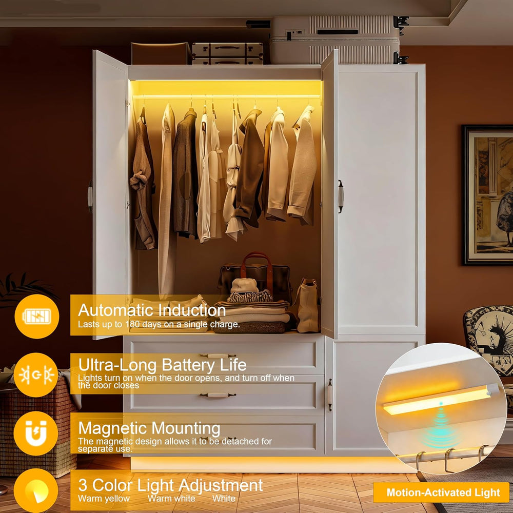 72" Wooden Armoire Wardrobe Closet with 3 Door White Bedroom Armoire wit...