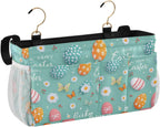 Egg Butterfly Easter Flower Bedside Caddy for Dorm Bed Bedside Hanging Caddy Bag Iron Frame Storage Organizer Pocket for Bunk Home College Hospital Beds 2 Hooks