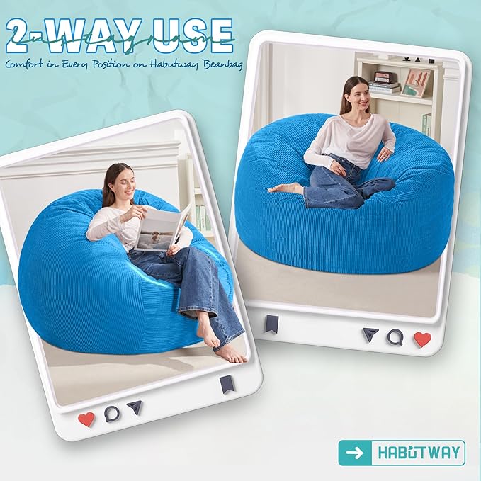 HABUTWAY 3FT Bean Bag Chair,Giant Bean Bag Chairs for Adults,Big Bean Bags wi...