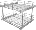 2 Tier Pull Out Cabinet Organizer 24" W X 22" D, Chromed, Full Slide Out | For Kitchen Organizers and Storage, Pull Out Drawers For Cabinets Capacity Heavy Duty Caddy, Cabinet Shelves, Bathroom Pantry
