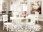 East West Furniture VAVA5-LWH-W 5 Piece Dining Room Furniture Set Includes an Oval Kitchen Table with Butterfly Leaf and 4 Dining Chairs, 40x76 Inch, Linen White