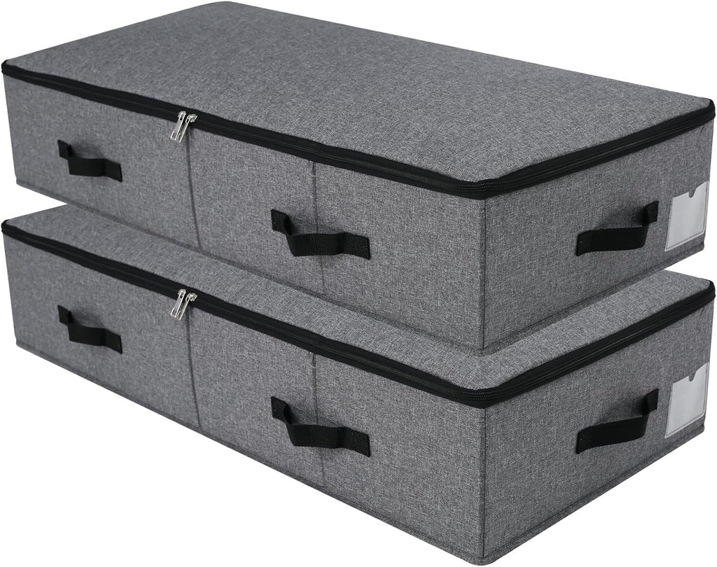 Omygarden 2PCS Foldable Blankets Clothes Comforters Storage Bin Organizer with Plastic Support Liner for Blankets, Towels, Comforter, Sweaters, Linen Sheets, Wrapping Paper, Black Grey