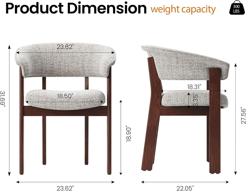 COLAMY Fully Assembled Upholstered Dining Chair Set of 4,Solid Red Oak Wood K...