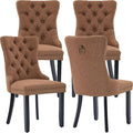 Modern Dining Chairs Set of 4, Tufted Upholstered Dining Chairs with Solid Wood Legs, Brown Linen Fabric Kitchen Chair, Sillas de Comedor, Comfy Kitchen Chair (Brown, Linen, 4Pcs)