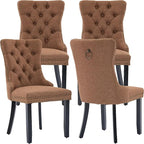 Modern Dining Chairs Set of 4, Tufted Upholstered Dining Chairs with Solid Wood Legs, Brown Linen Fabric Kitchen Chair, Sillas de Comedor, Comfy Kitchen Chair (Brown, Linen, 4Pcs)
