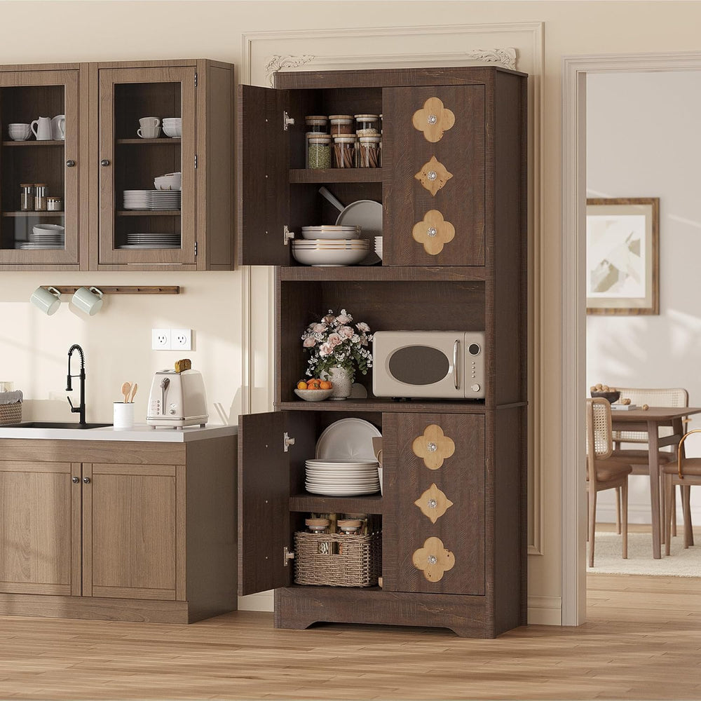 IDEALHOUSE Mid Century Modern Kitchen Pantry Cabinet, 72" Tall Storage C...