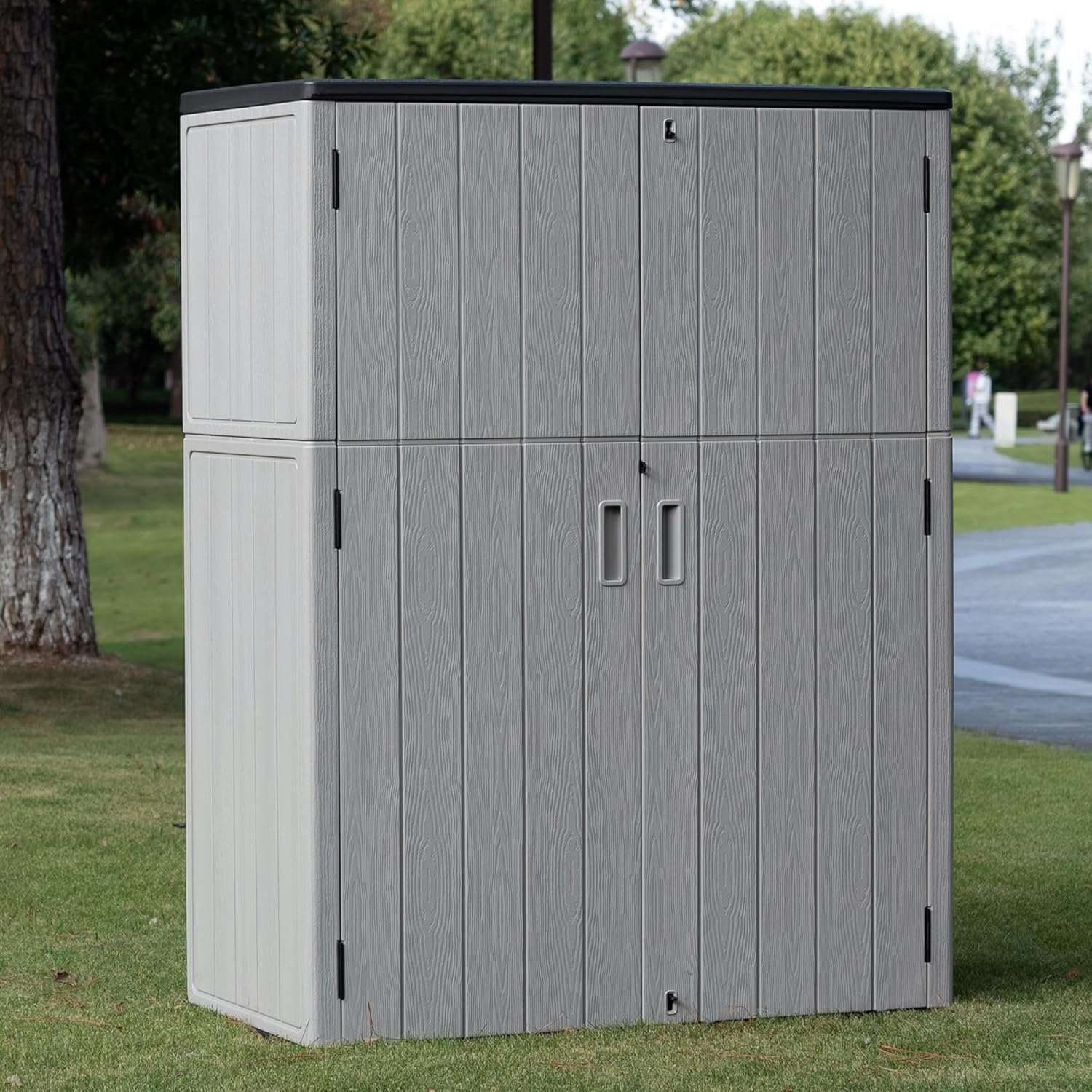 Outdoor Storage Shed Waterproof,Resin Storage Sheds Outdoor with Floor,Outdoor Storage Cabinet for Garage Storage, Pool Storage, Bike, Garden (57Cu.ft)