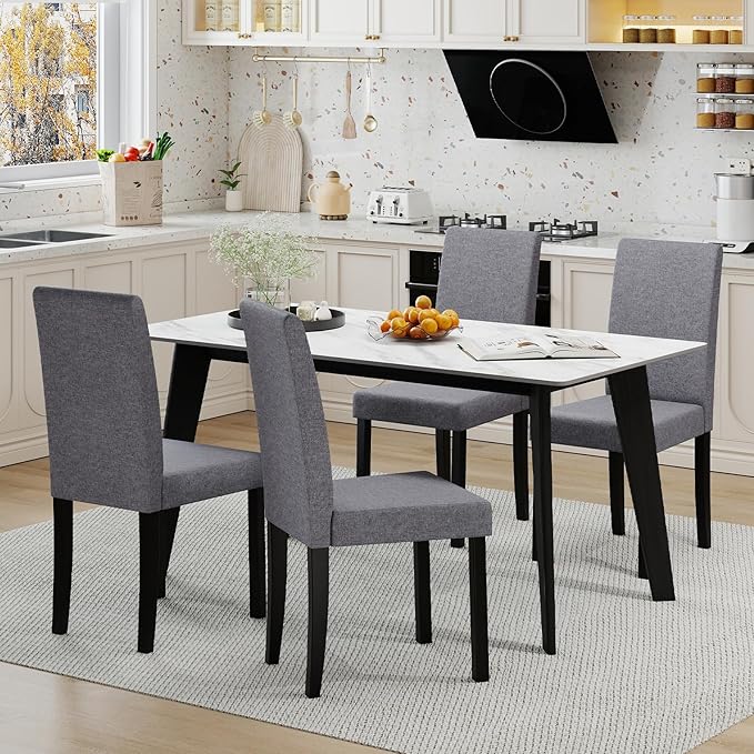 Giantex Upholstered Dining Chair Set of 2, Mid Century Modern Fabric Kitchen ...