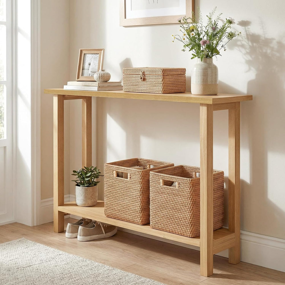 GIANTEX 47" Solid Wood Console Table, 2-Tier Narrow Entryway Table | Rus...