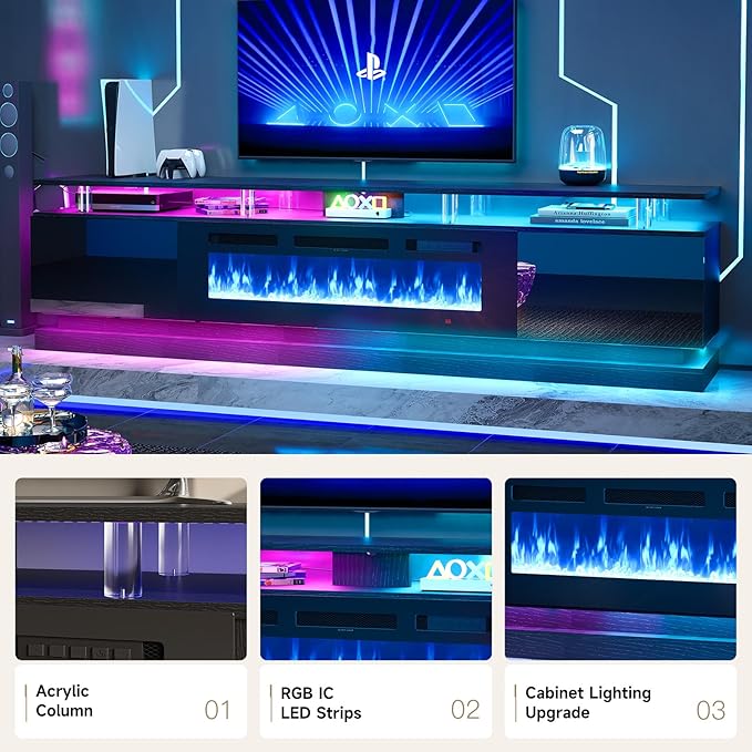 80" Fireplace TV Stand, Modern Entertainment Center for TVs Up to 90&quo...