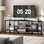 HOOBRO TV Stand with Power Outlets to 65 Inches, TV Console Table with Open Storage Shelves, Industrial Media Entertainment Center for Living Room Bedroom, Black BB40DS01