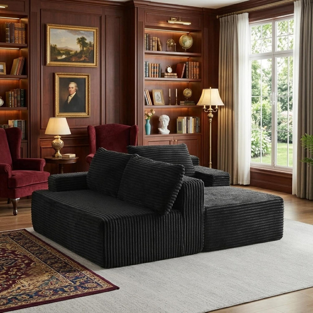 96" Corduroy Sectional Sofa Couches for Living Room - L Shaped Compresse...