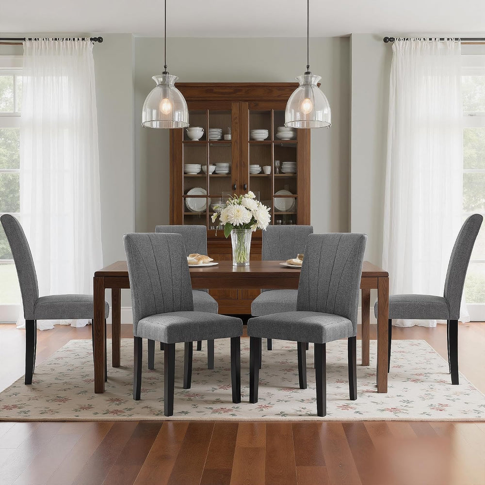 VECELO Upholstered Dining Chairs Set of 6, Modern Fabric and High Back & ...