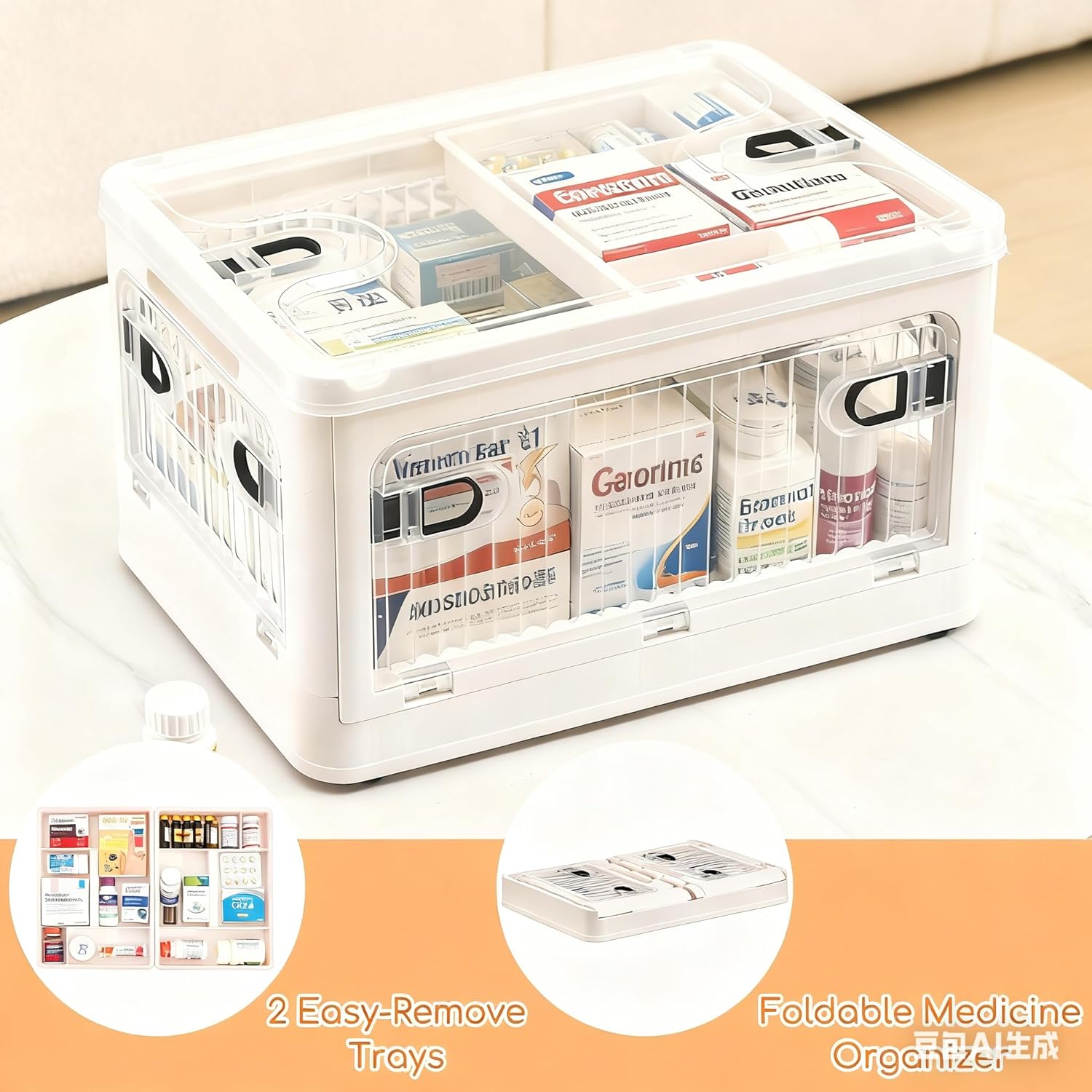 Medicine Organizer Box with Clear Window,Large Medicine Storage Container with Wheels for Bathroom Carbinet,First Aid Box Empty,House Essentials