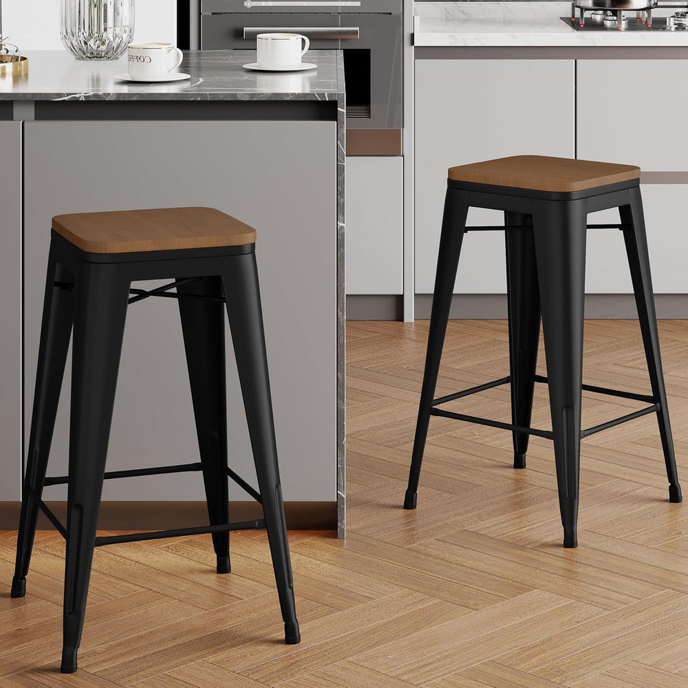 Alunaune 30" Metal Bar Stools Set of 2 Stackable Counter Height Barstool...