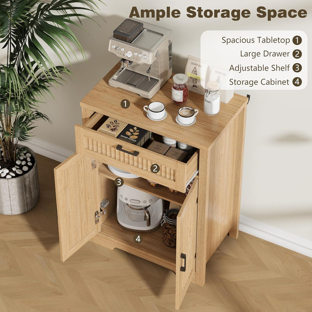 Buffet Cabinet with Storage Drawer, Farmhouse Coffee Bar Table with Storage D...