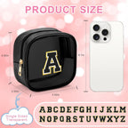 YOOLIFE Initial Mini Makeup Bag | Make Up Bag Travel Toiletry Bag | Clear Makeup Bag | Preppy Cosmetic Bags Organizer Travel Essentials Gifts for Women Teen Girlfriend Teacher Birthday Gifts Black A