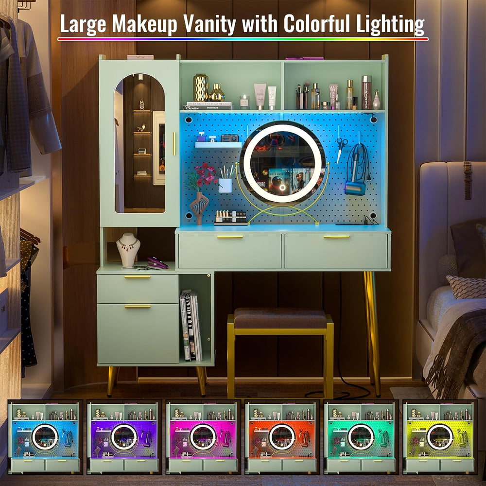 Armocity 48'' Makeup Vanity with Hutch, Modern Bedroom Vanity with Ch...