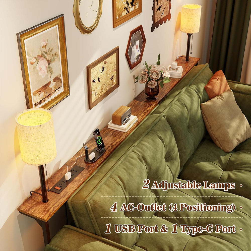 78.8" Long Sofa Table with Lights & Charging Station - 4 AC outlets ...