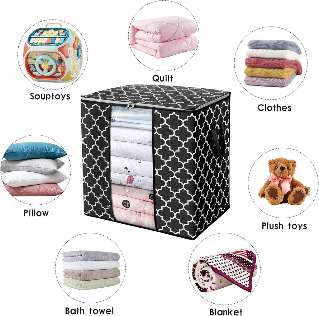 WISELIFE Storage Bags 8 Pack/100L Large Blanket Clothes Organization and Storage Containers for Comforters,Bedding, Foldable Organizer with Reinforced Handle, Clear Window, Sturdy Zippers,Black