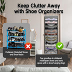Over The Door Shoe Organizer with 12 Large Breathable Pockets - Sturdy Hanging Storage for Shoes of All Ages - Gray