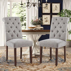 Tufted Dining Chairs Set of 6, Upholstered Parsons Dining Room Chairs, Fabric Kitchen Side Chair with Wood Legs, Light Grey