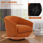 360° Swivel Barrel Accent Chair, Velvet Upholstered Club Armchair for Living Room, Modern Round Arm Chair Single Sofa Bedroom Reading Seating (Orange)