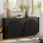 WIN2WIN 65" Fluted Sideboard Buffet Cabinet with Storage, Modern Credenza with Double-Layered Arch Doors, Wood TV Media Console Table Accent Cabinet for Living Room Dining Room Hallway Entryway, Black