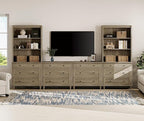WAMPAT Entertainment Center with Bookshelves for TVs up to 75", Farmhouse Wall Unit TV Stand with Drawers, Media Console Table for Living Room, Bedroom & Home Theater, Wash Grey