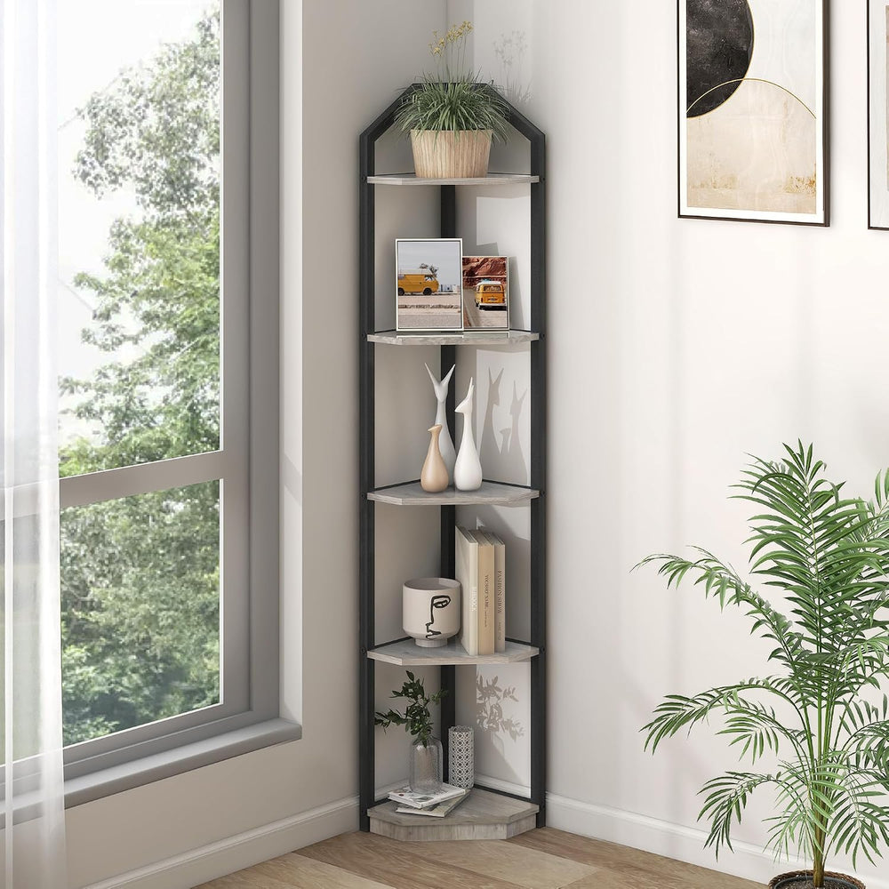 Fun Memories 5 Tier Corner Shelf, 70” Corner Shelf Stand, Corner Bookshelf Pl...