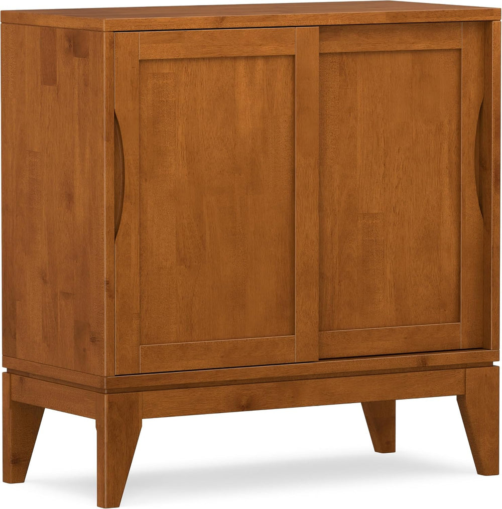 SIMPLIHOME Harper 30" Solid Wood Cabinet in Teak Brown