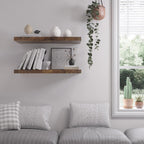 Floating Shelf, Set of 3 Wall Shelf, 24 in W x 12.75 in D x 2 in H Wooden Floating Wall Shelf with Invisible Brackets for Living Room/Bedroom/Bathroom/Kitchen Storage and Decor, Rustic Brown