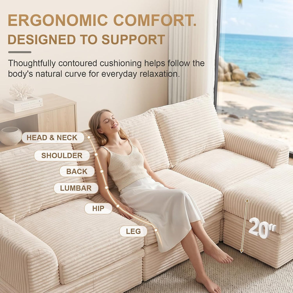 142" Upgraded Couch with Storage, Modular Sectional Couches for Living R...