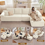 135" Cloud Sectional Couch with L-Shape Chaise, Modern Modular Comfy Sofa Chaise Longue, Upholstered Corduroy Couches Sleeper with Deep Seat for Living Room Bedroom, No Assembly Required, White