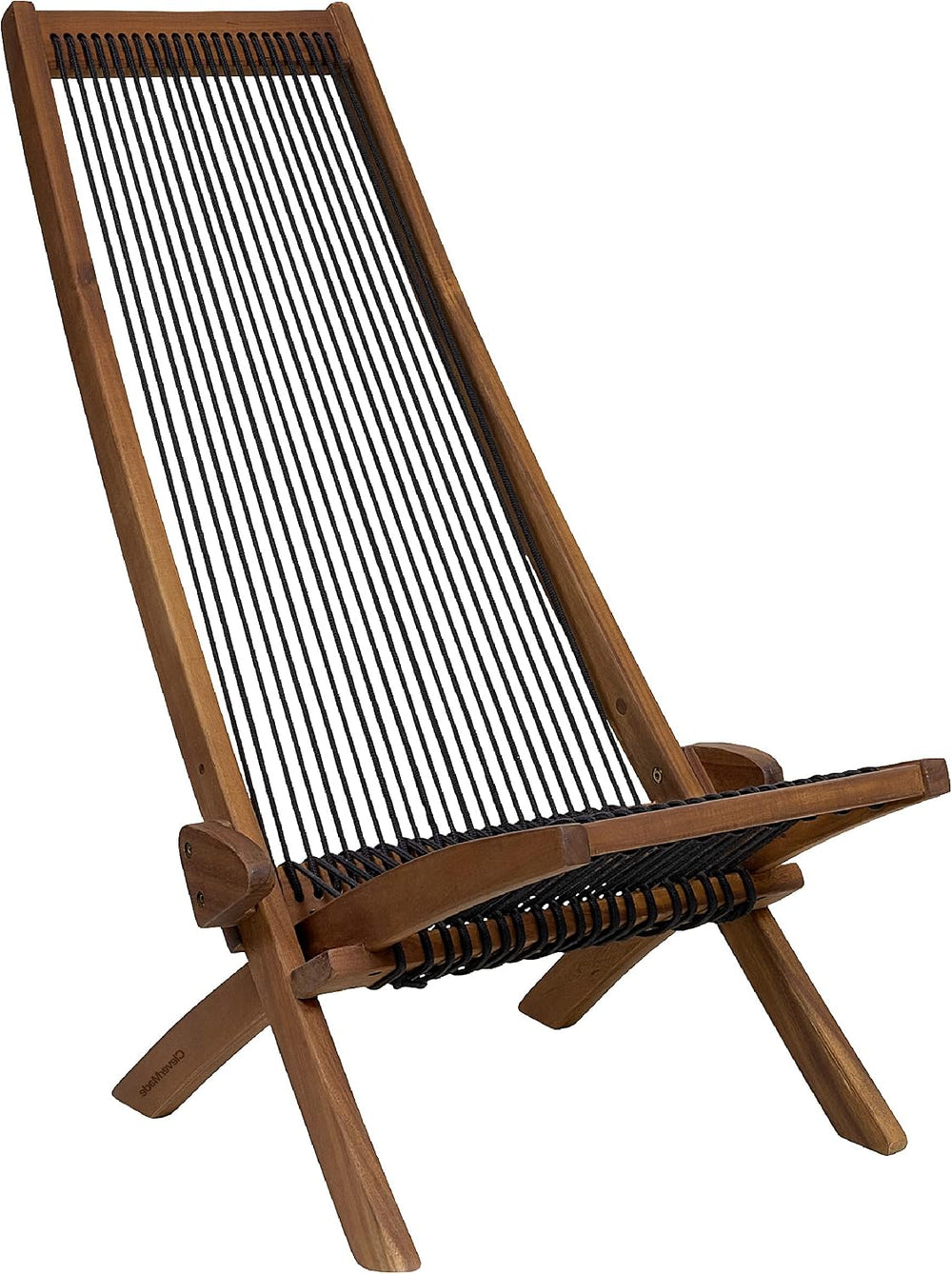 CleverMade Tamarack Folding Rope Chair - Foldable Outdoor Low Profile Wood Lo...