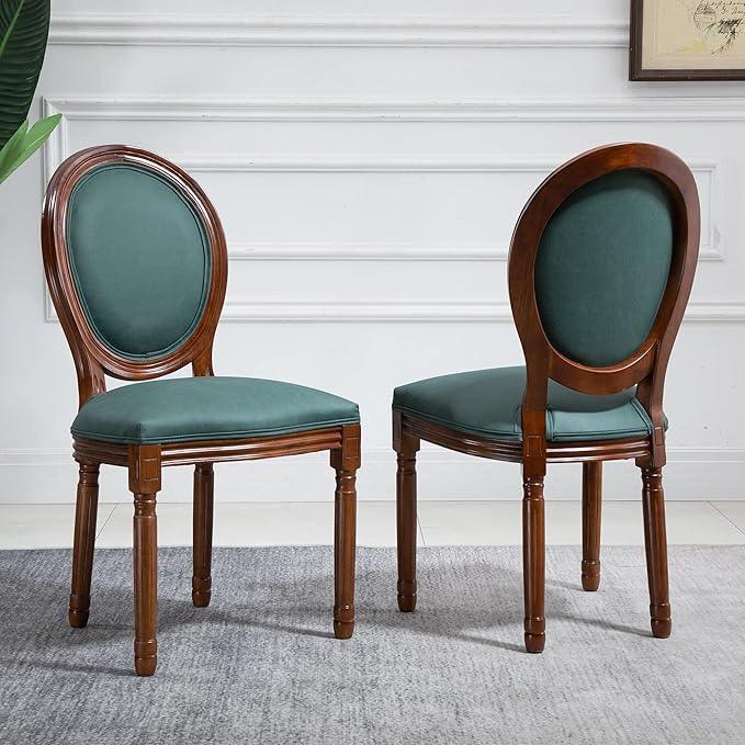 Nrizc French Dining Chairs Set of 2, Farmhouse Dining Room Chairs with Round Back, Solid Walnut Wood Legs, Oval Side Chairs for Kitchen/Bedroom/Dining Room