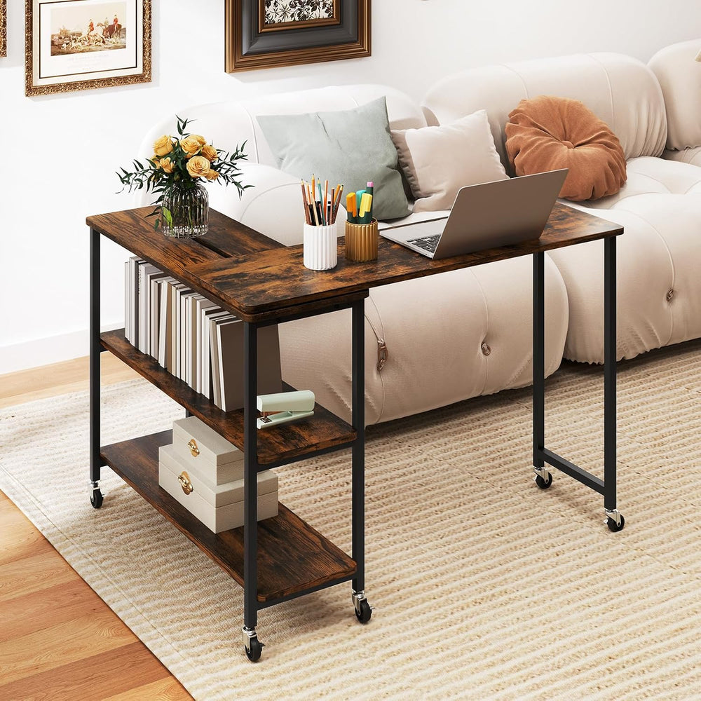 NAFORT 360° Rotating End Table with 6 Swivel Casters, Multi-Purpose Sofa Side...