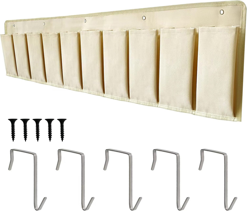 RV Shoe Pockets 10 Pockets Heavy Hanging Bedside Storage Organizer with Sturdy Hooks Storage Pockets Hangs on bed for Shoes Toys and Tool Accessories