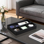 PU Leather Valet Tray, Decorative Trinket Vanity Desk Drawer Organizer Tray, Perfume Dish Catch All Bowl for Keys, Nightstand Drawer Organizer Women Men with 4 Compartments (Black)