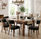 Black Leather Dining Chairs Set of 6, Upholstered Wooden Dining Room Chairs, Mid Century Modern Farmhouse PU Kitchen Chairs, Accent Armless Side Chairs with Curved Back for Living Room, 6PCS