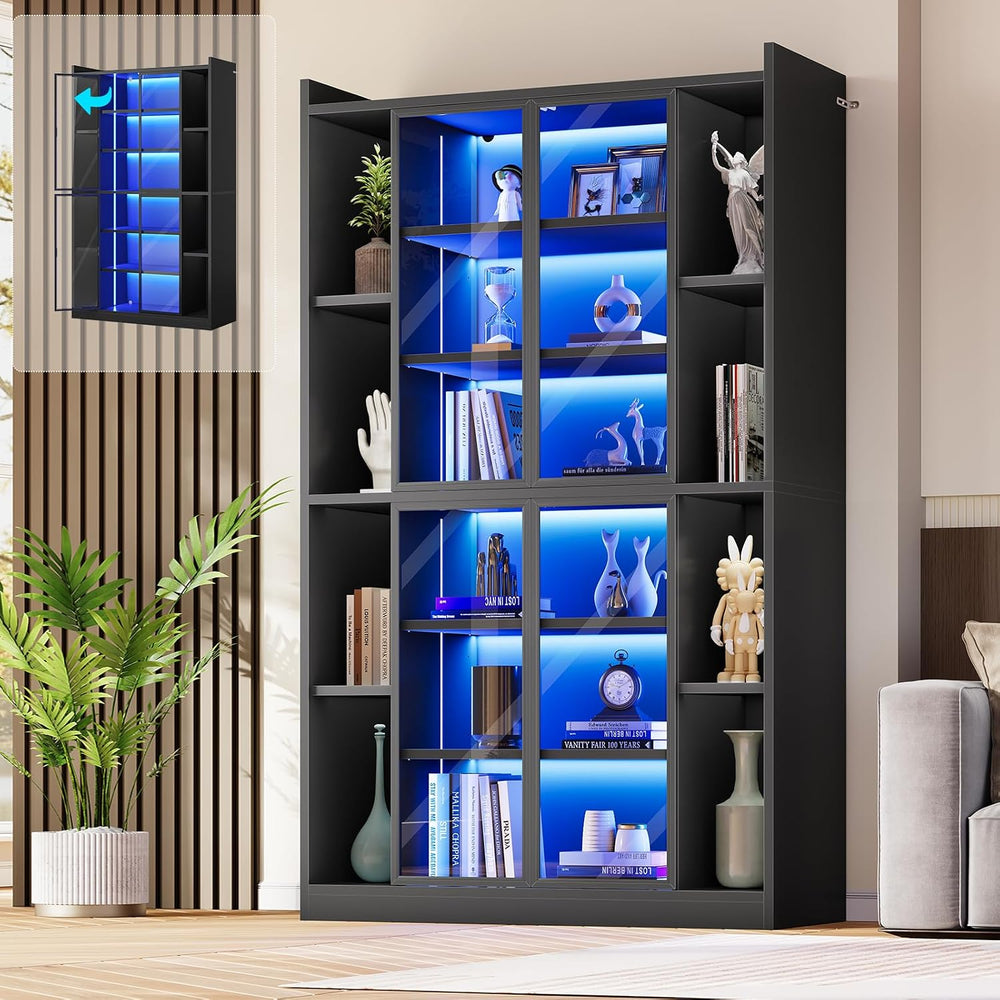 SEDETA 71" Tall 6-Tier Display Cabinet with Doors and Adjustable Shelves