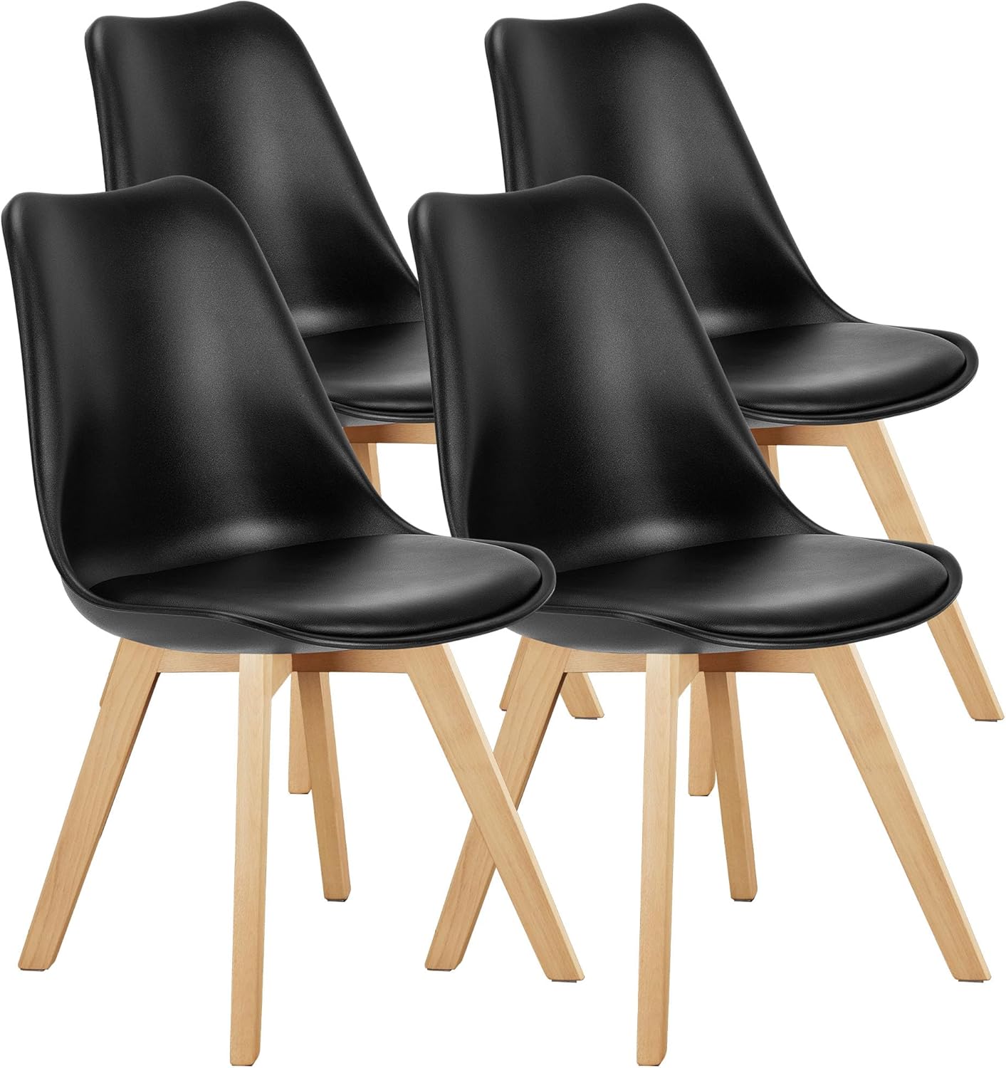 OLIXIS Dining Chairs Set of 4, PU Leather Upholstered Kitchen Chairs with Solid Wood Legs, Mid Century Modern Accent Chair for Living Room, Bedroom, Patio, Black