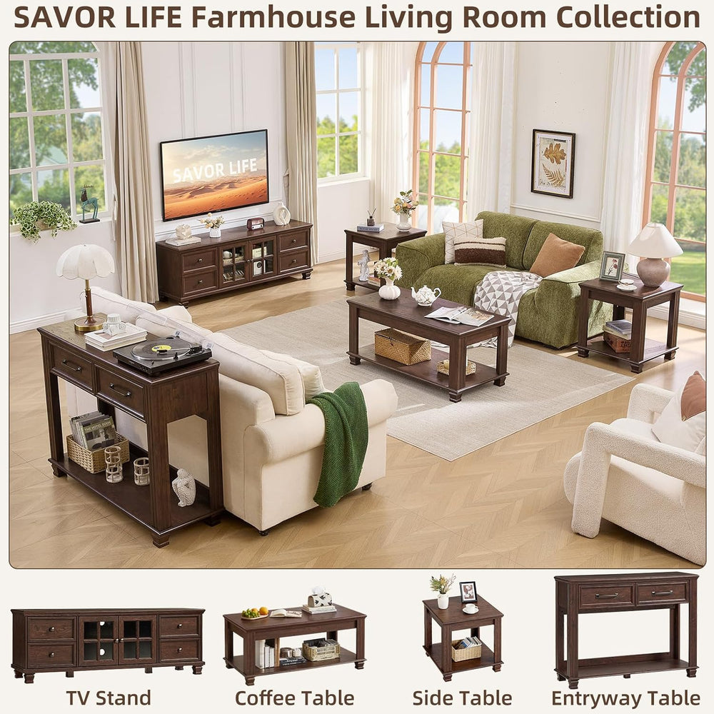 SAVOR LIFE Farmhouse TV Stands for Living Room, Walnut | Heavy-Duty Rustic En...