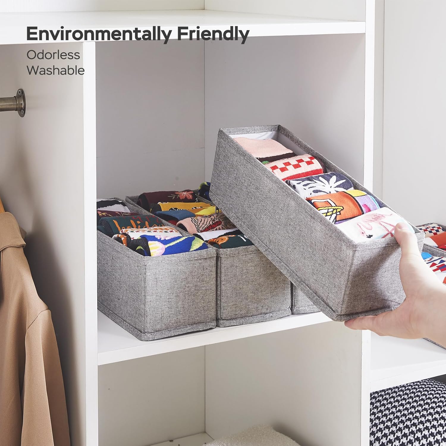 MURRI&MURRDI Mini Foldable Clothes Drawer Organizer 6 Pcs, Narrow Fabric Drawer Organizer for Nursery, Small Dresser Storage Bins for Clothing Sock Underwear Bra Belt Tie Scarves, Gray