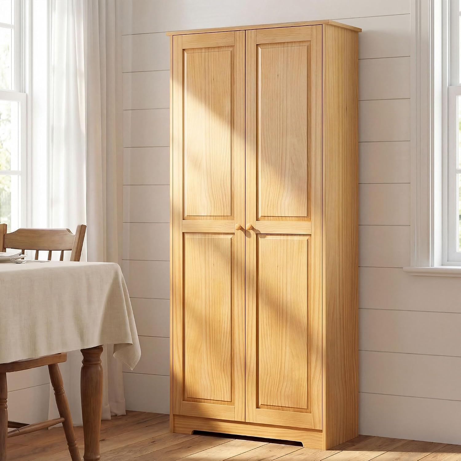 HOMCOM 67" Pinewood Kitchen Pantry Storage Cabinet Freestanding Brown | Adjustable Shelves, Solid Wood Food Pantry, Soft-Close Doors, Living Room Dining Room