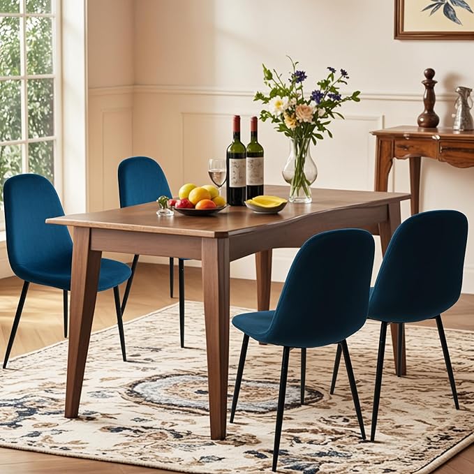 CangLong Modern Velvet Chairs with Metal Legs for Living, Bedroom, Restaurant, Dining Room, Set of 4, Dark Blue