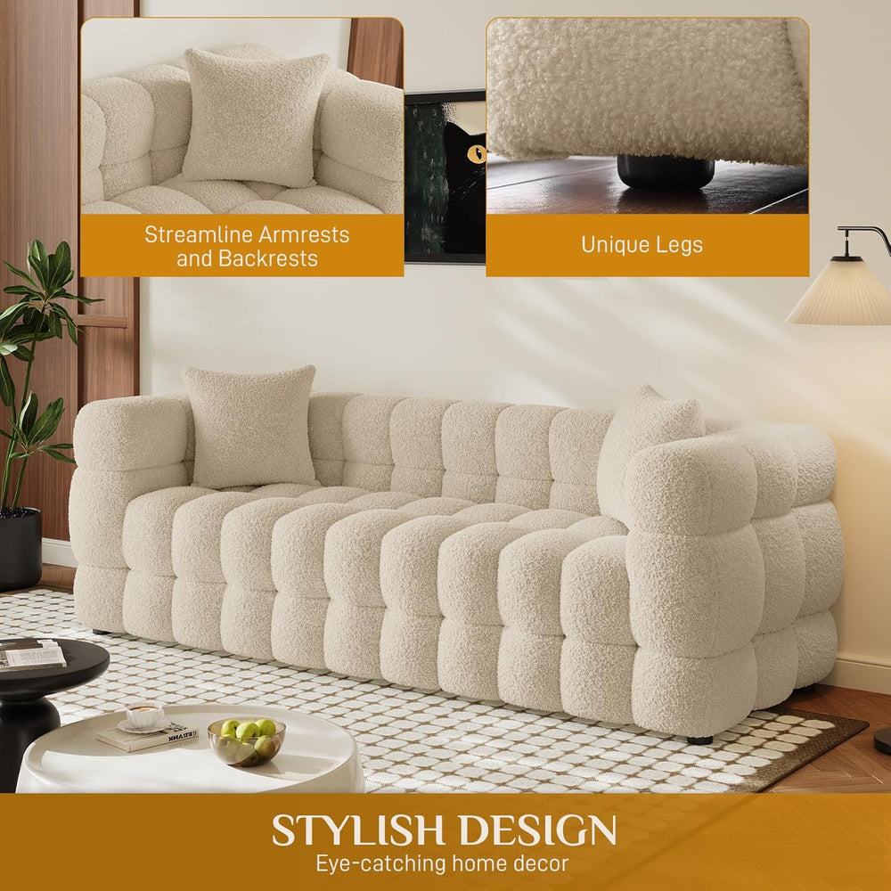 Wrofly Boucle Sofa Couch, 74.8" Comfy Upholstered Sherpa Sofa, Tufted Co...