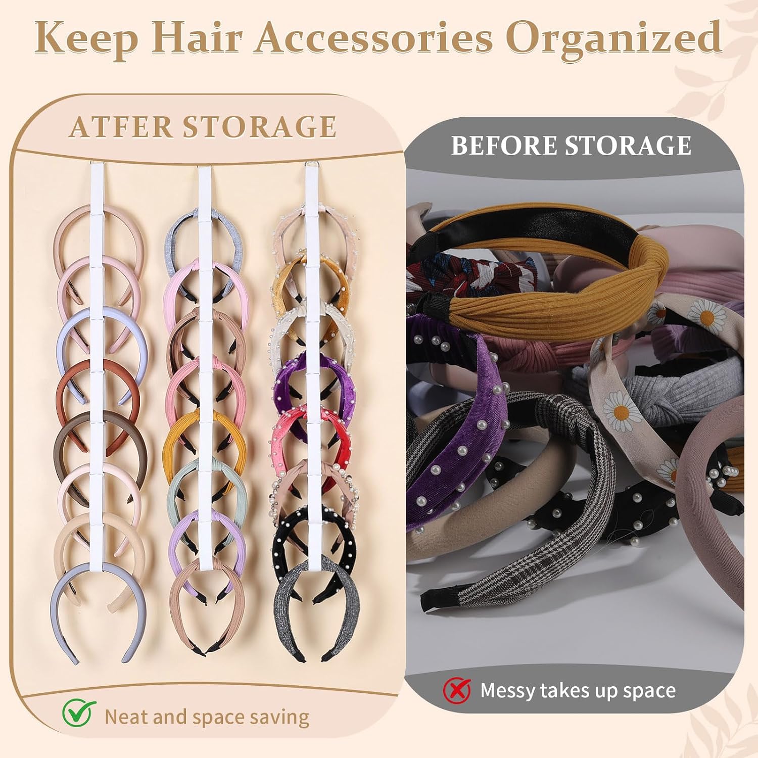 3 PCS Headband Holder Organizer for Girl,Hanging Hairband Storage for Women,White Hair Hoop Display Hair Accessories Organizer Bedroom College Dorm Decor