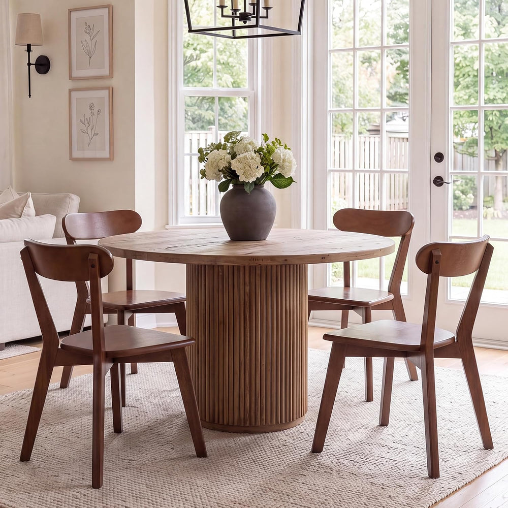 HNY Farmhouse Solid Wood Dining Chairs Set of 4, Mid Century Modern Armless K...